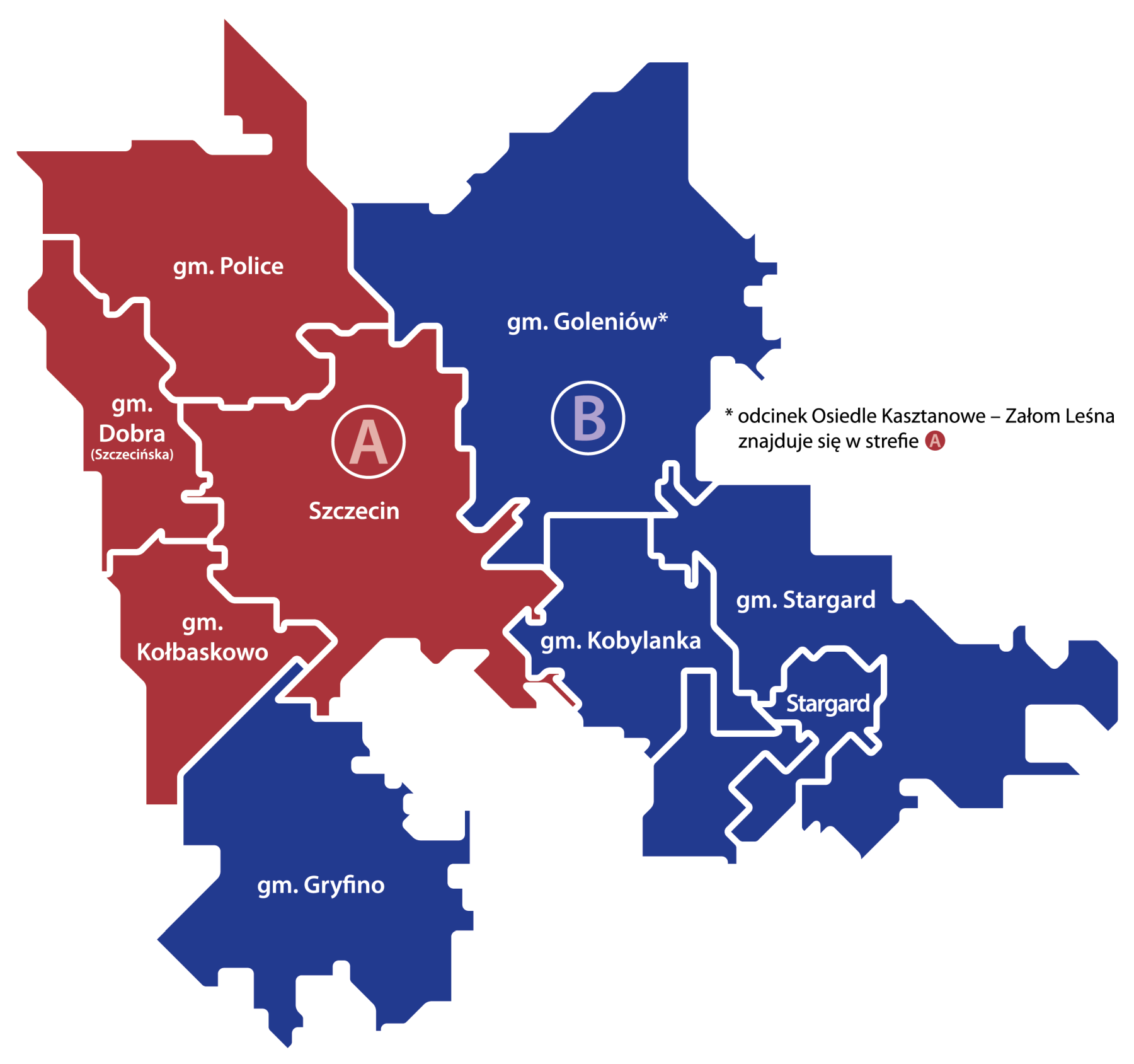 Szczeciński Bilet Metropolitalny – mapa stref taryfowych